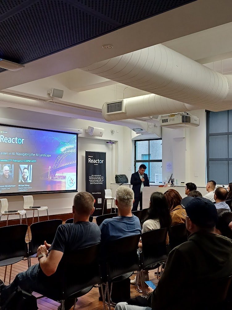 Gaurav speaking at a Microsoft Reactor career event